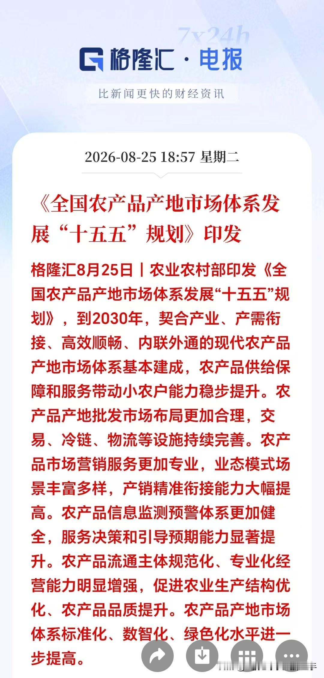 盘后突发重磅政策！农业板块迎来长期红利，这几个方向要盯紧！
 
晚间突发：农业农