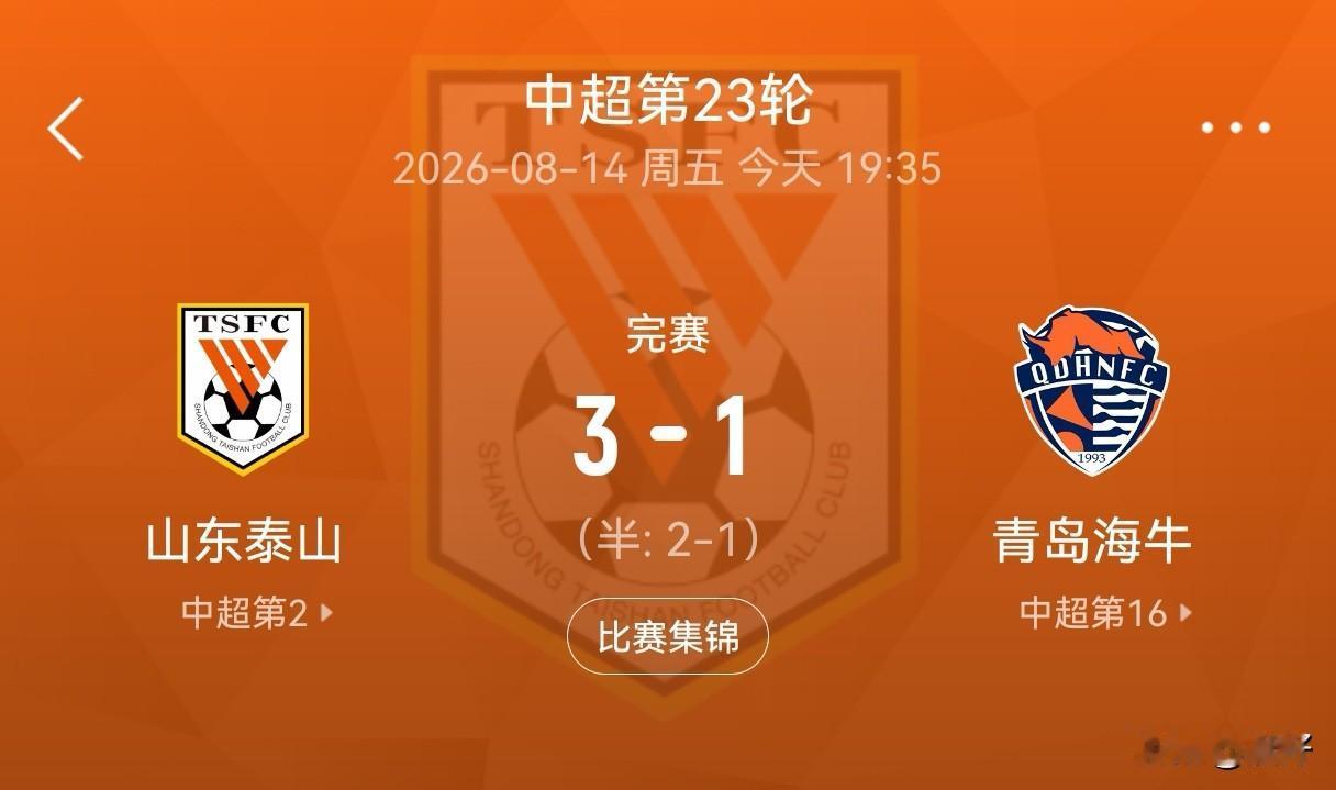 3比1！中超第23轮齐鲁德比在济南奥体中心落幕，山东泰山主场3-1战胜青岛海牛，