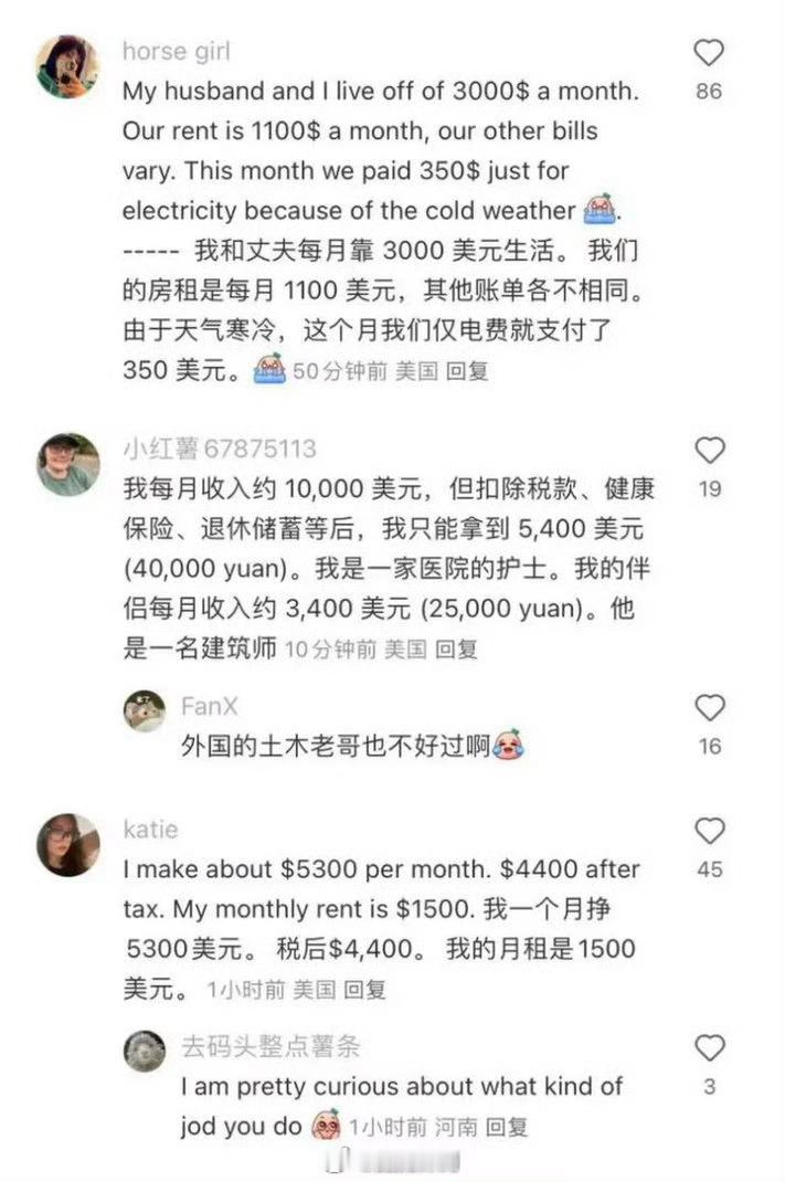 中美网友对了一夜的账 看到普通的美国人收入也一般，我也就放心了原来大部分普通人都