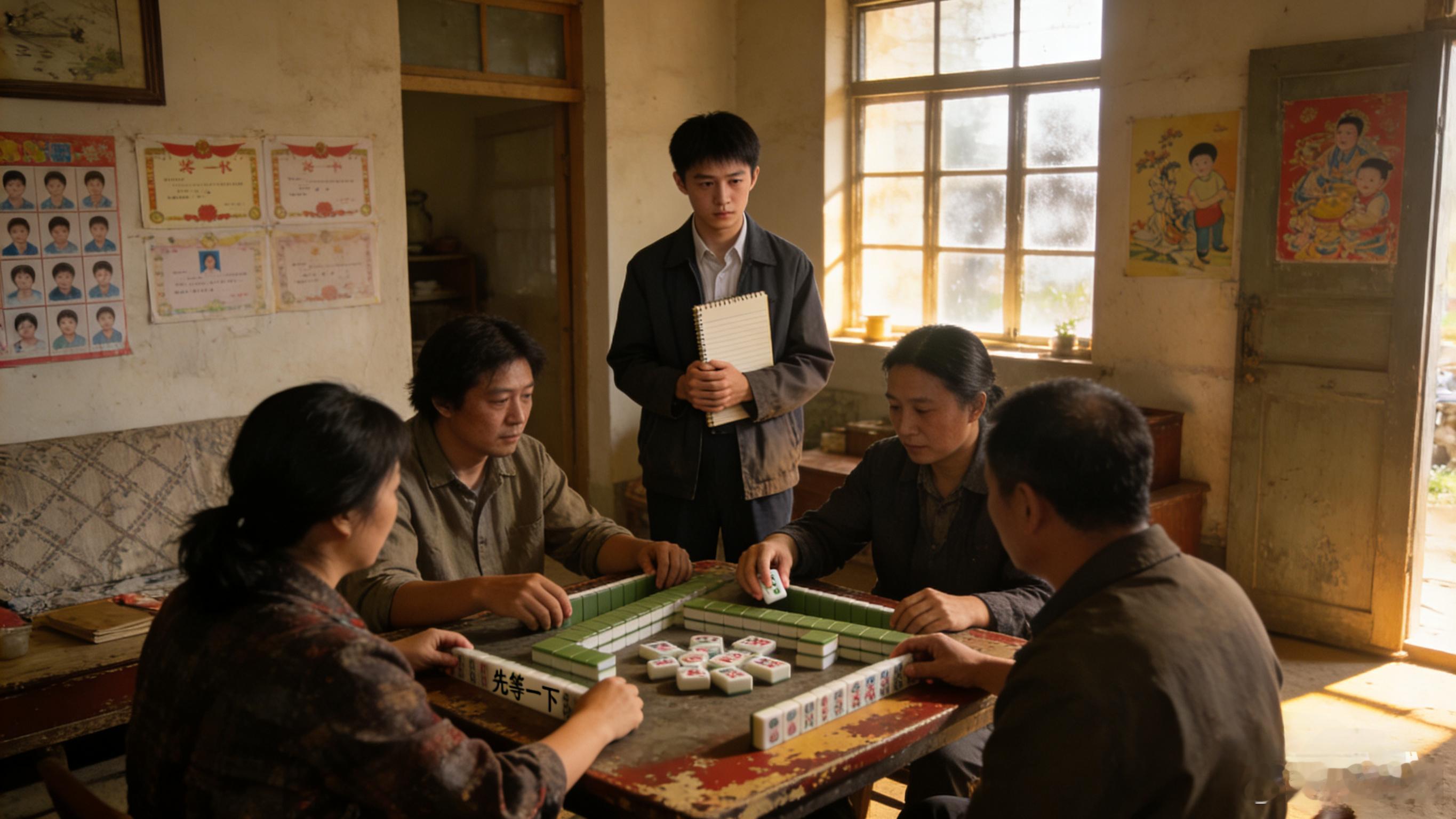 近日，某地一张乡村教师家访的照片火了。照片中，几位家长围坐桌前搓麻将，喧闹声里，