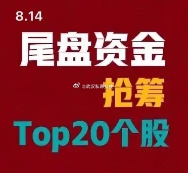 2026-08‑14 A股尾盘30分钟资金抢筹前20:1. 中科曙光｜尾盘净流入