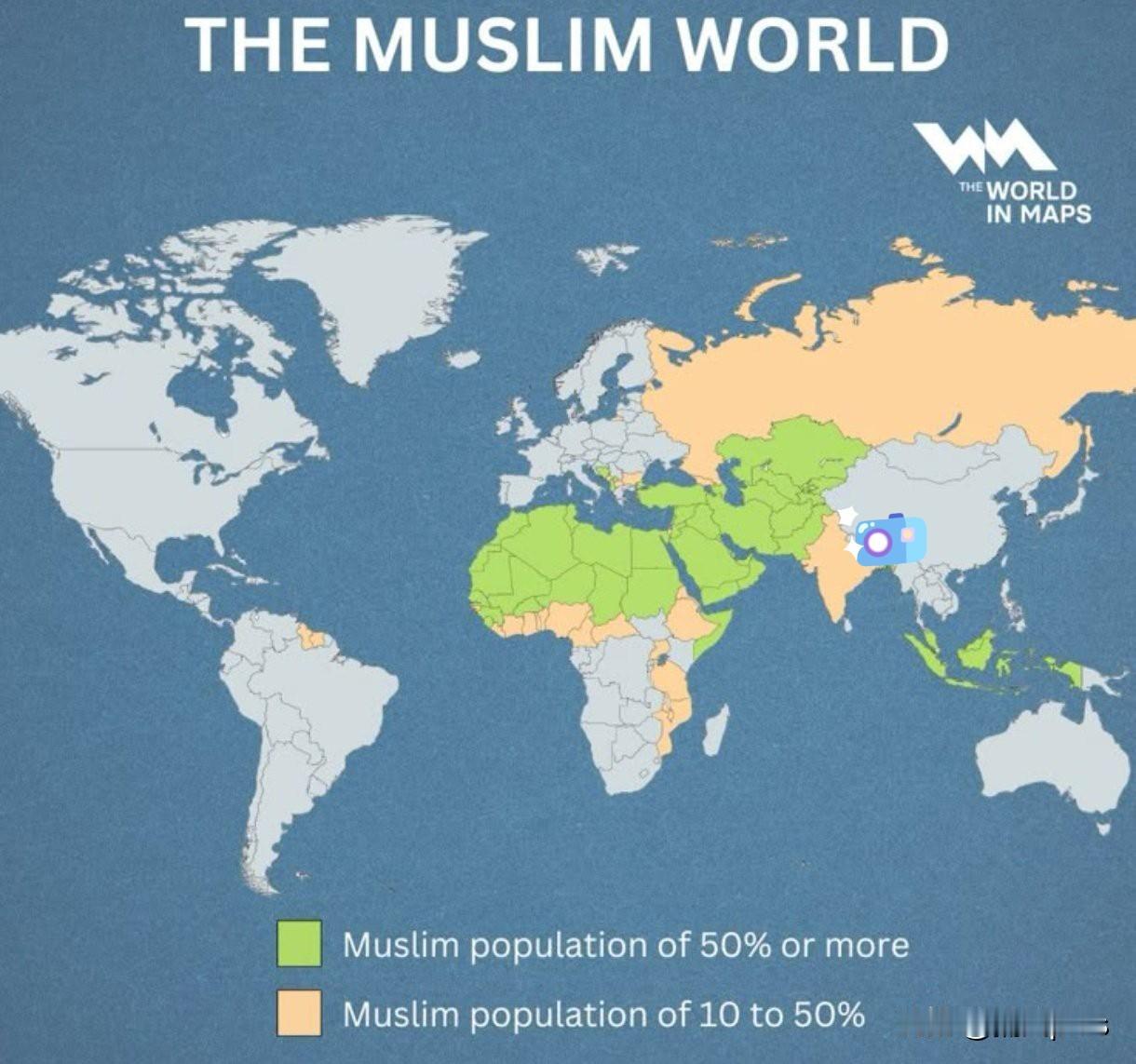 穆斯林世界地图，势力范围远比想象中要大。这也能解释为什么21世纪初，美国选择打“