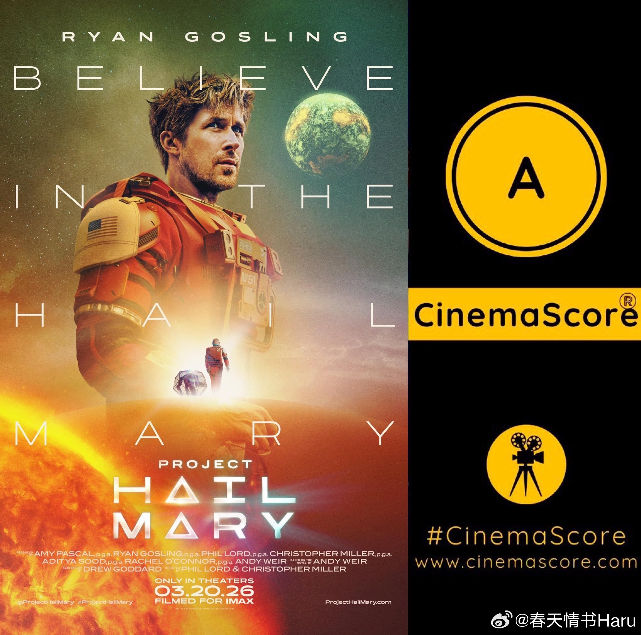 《挽救计划》代表北美地区观众口碑的CinemaScore评级为A过去十年（《火星