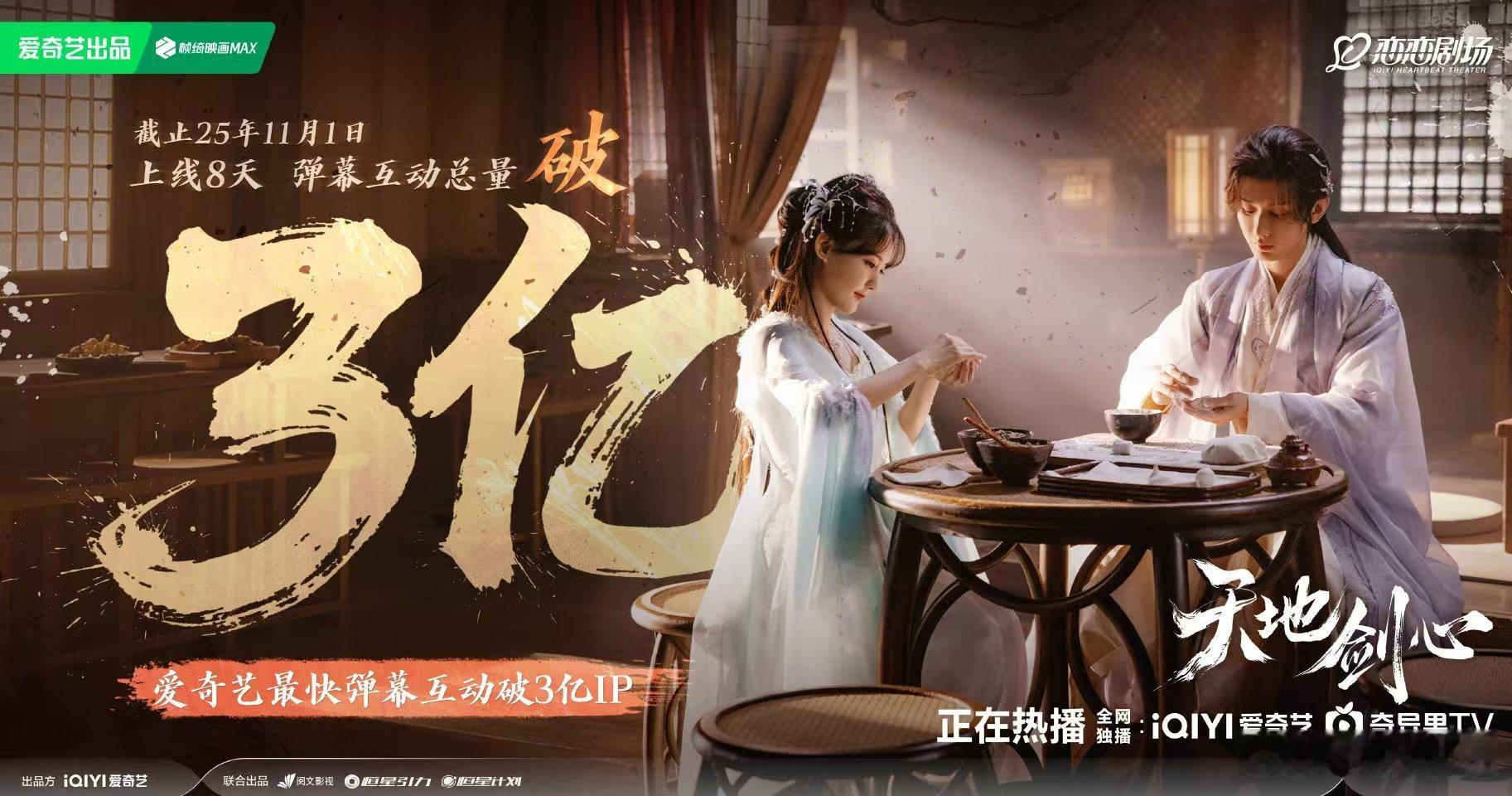 成毅新剧弹幕互动量破3亿成毅天地剑心弹幕互动量破3亿成毅新剧弹幕互动量破3亿，厉