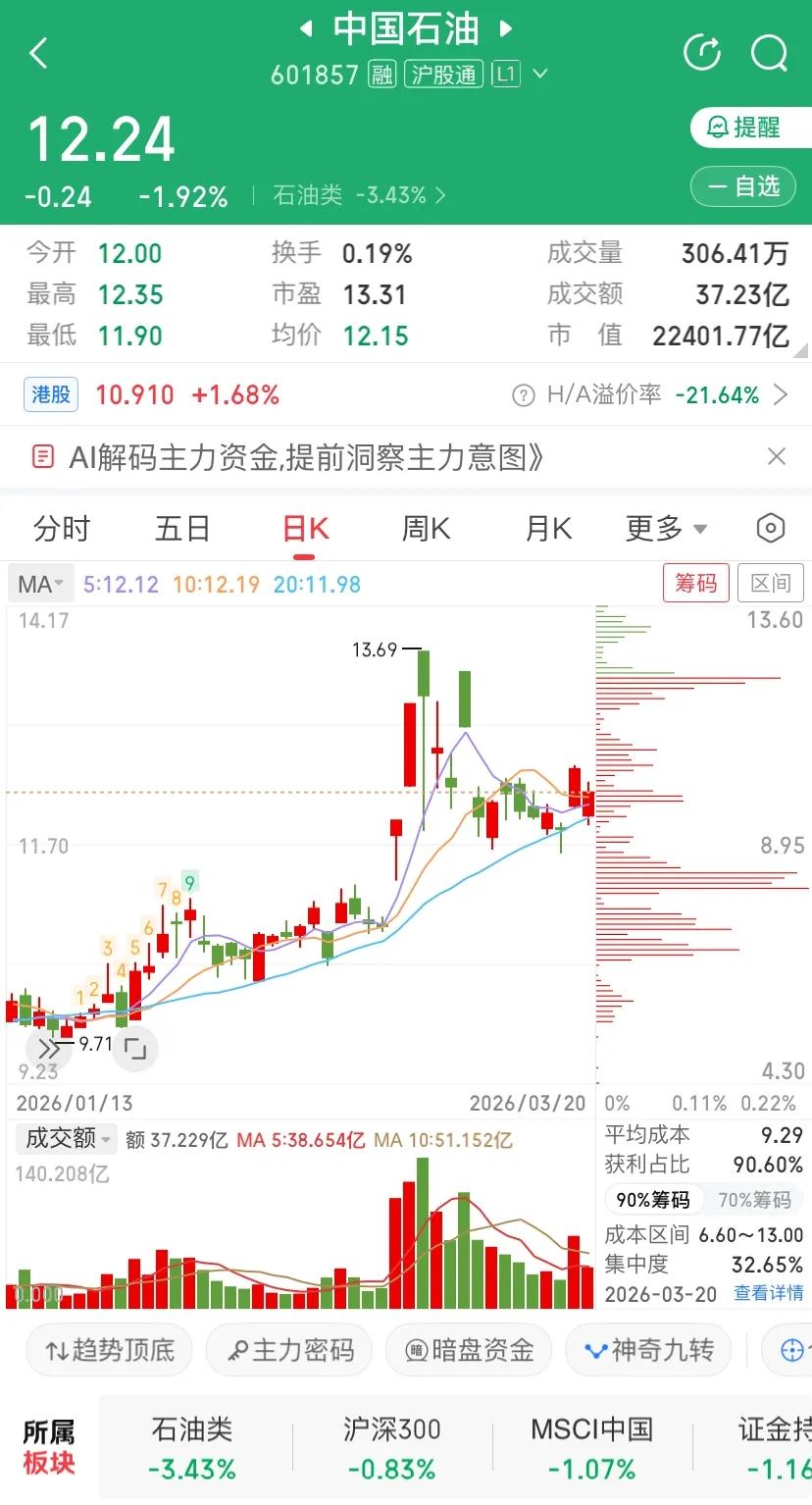 不得不给中国石油点个赞！
2026年3月19日在全球股市大跌之际，中国石油不负众