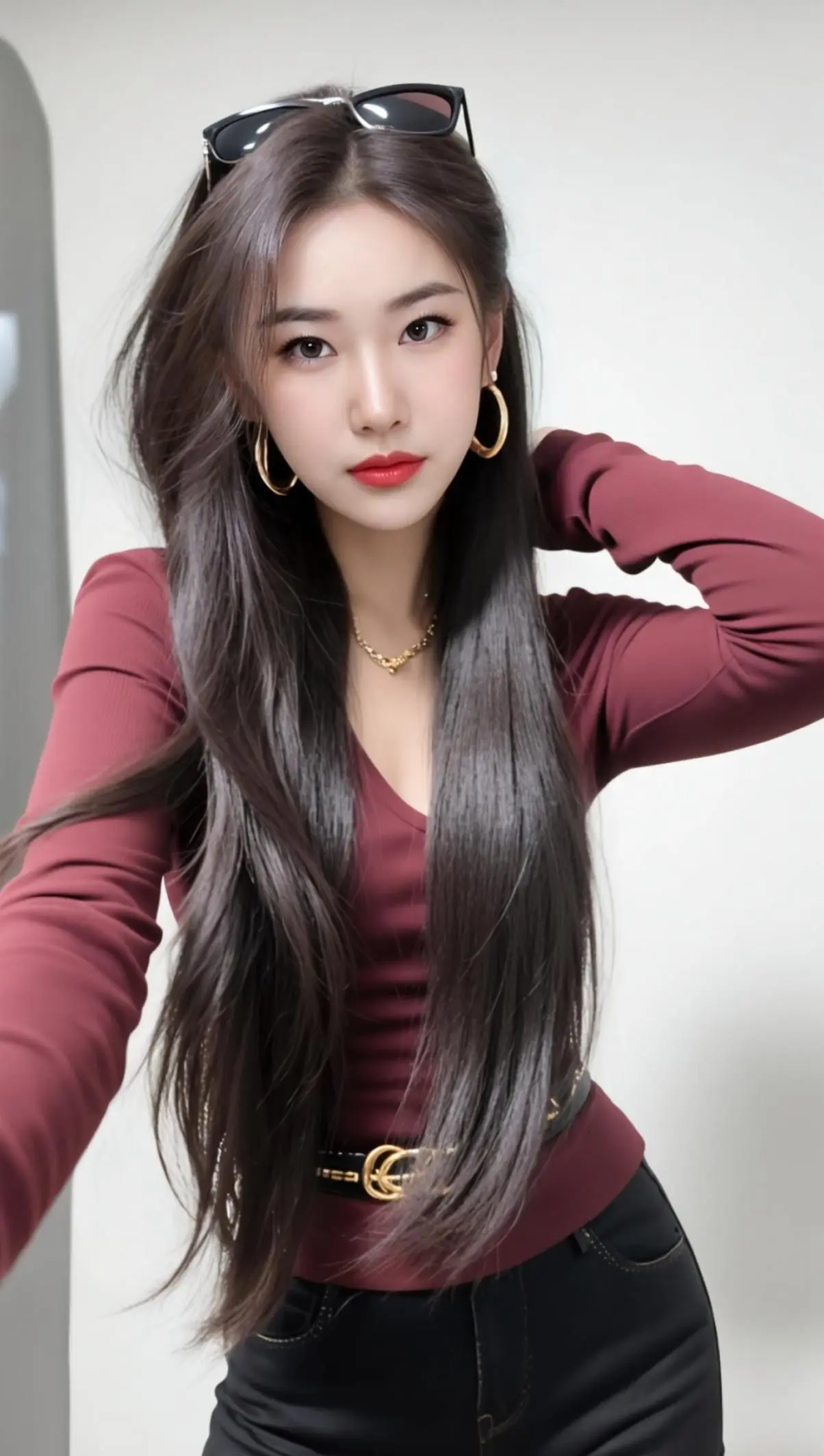 AI酒红风自拍 ai创作