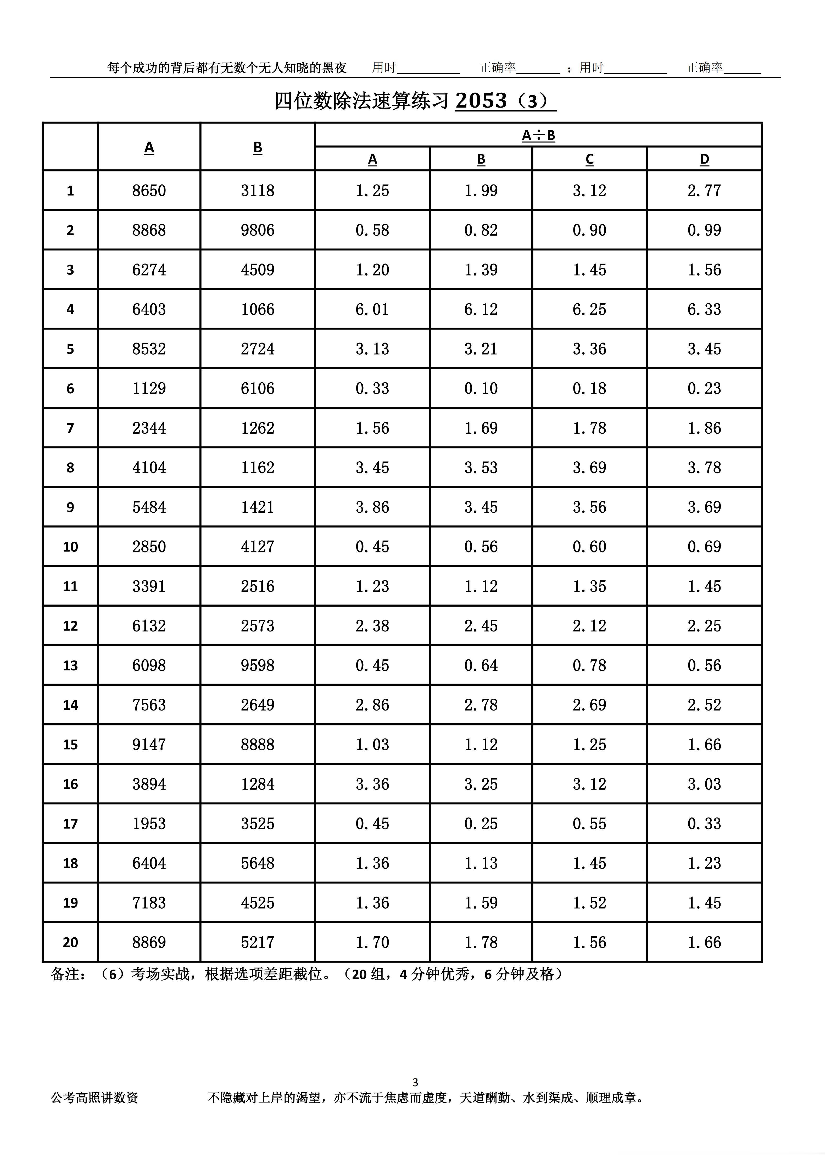 跟着高照练速算决战公考  速算练习2053相信自己，努力学习。速算链接汇总：网页