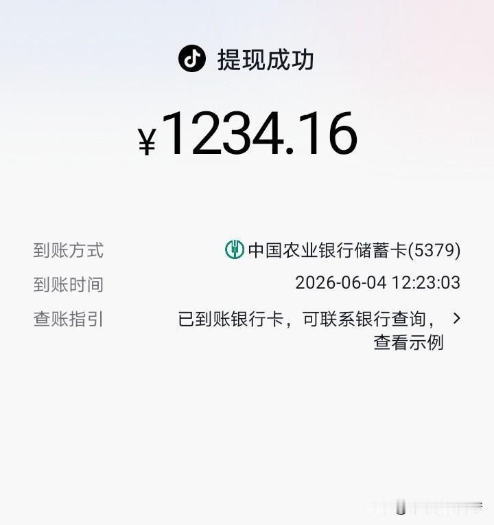 1234.16元头条收益提现到账，对于每月只有270.16元养老金的我，感觉真是