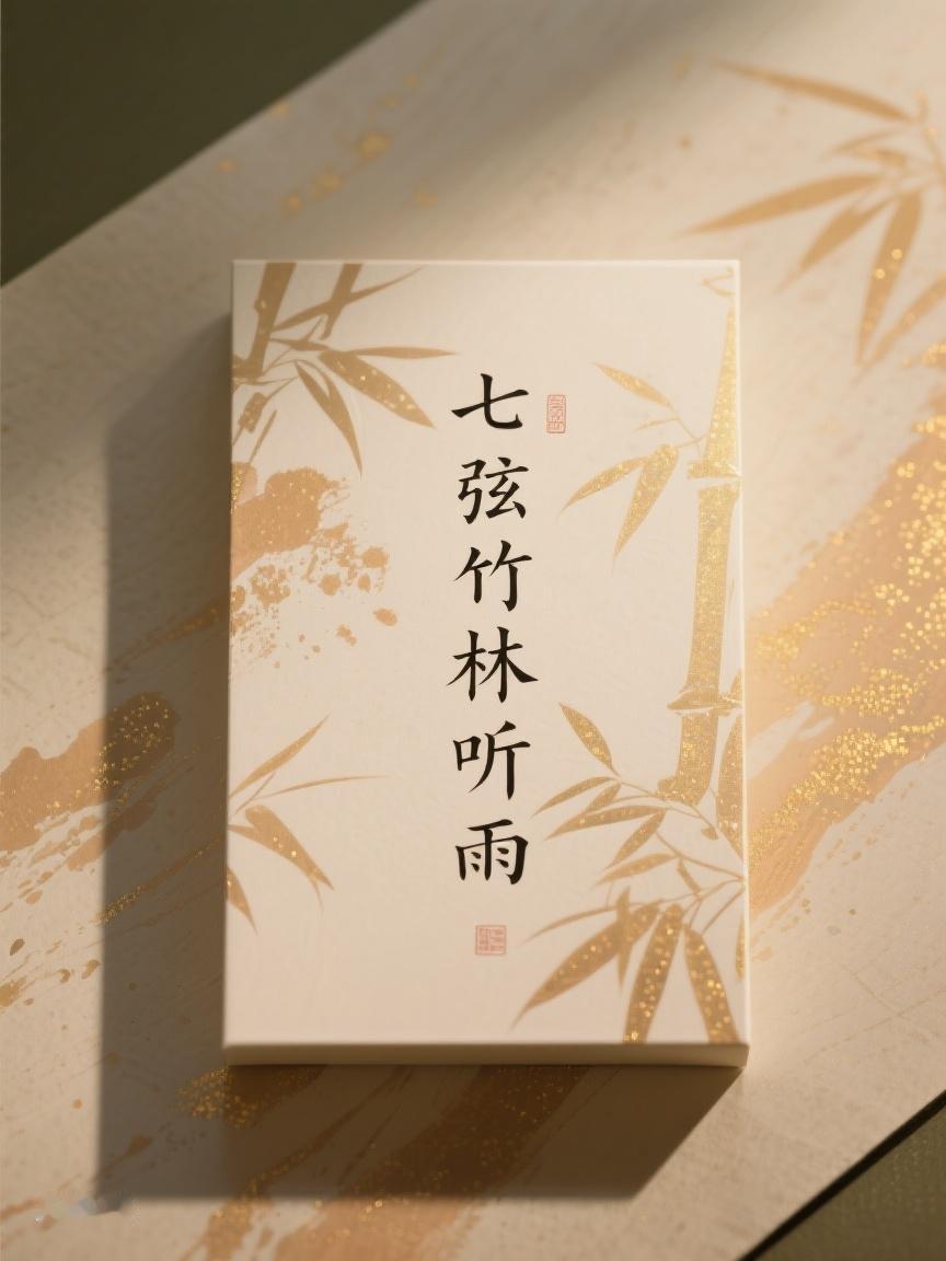 AI妙生图‘七弦竹林听雨’，在柔美飘逸书法里，于典雅配色宣纸间，尽显清幽意境，引