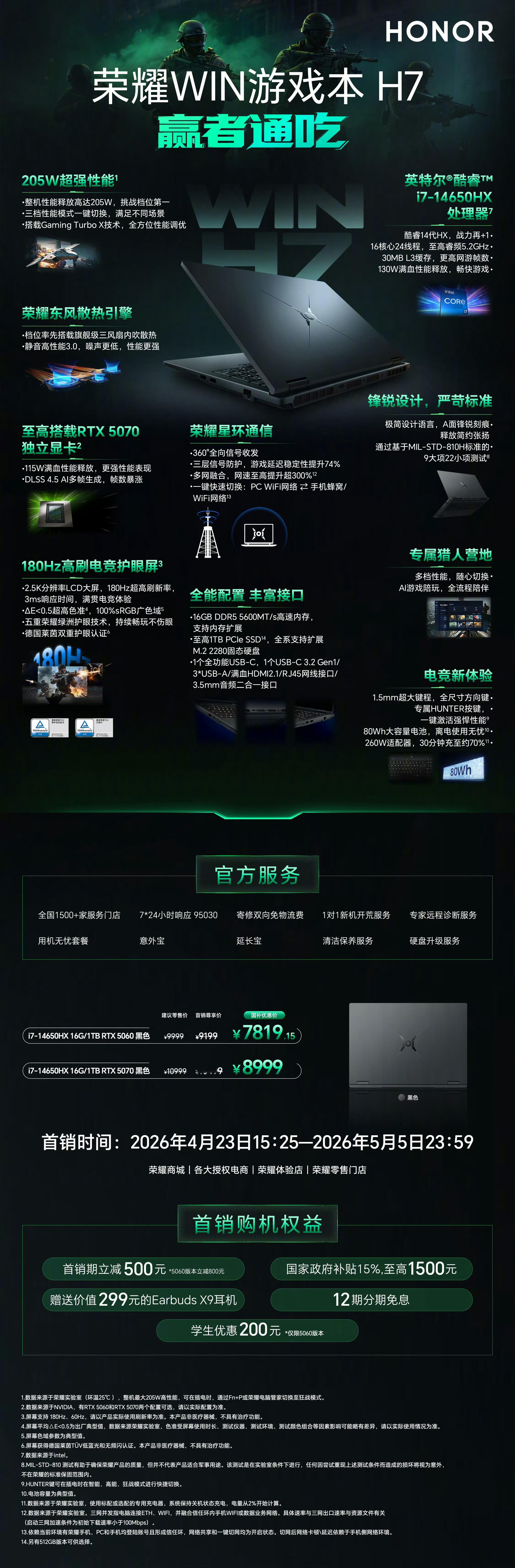 荣耀终于迎来了游戏本的回归首秀，不到8000块钱即可入手一台i7 14650HX