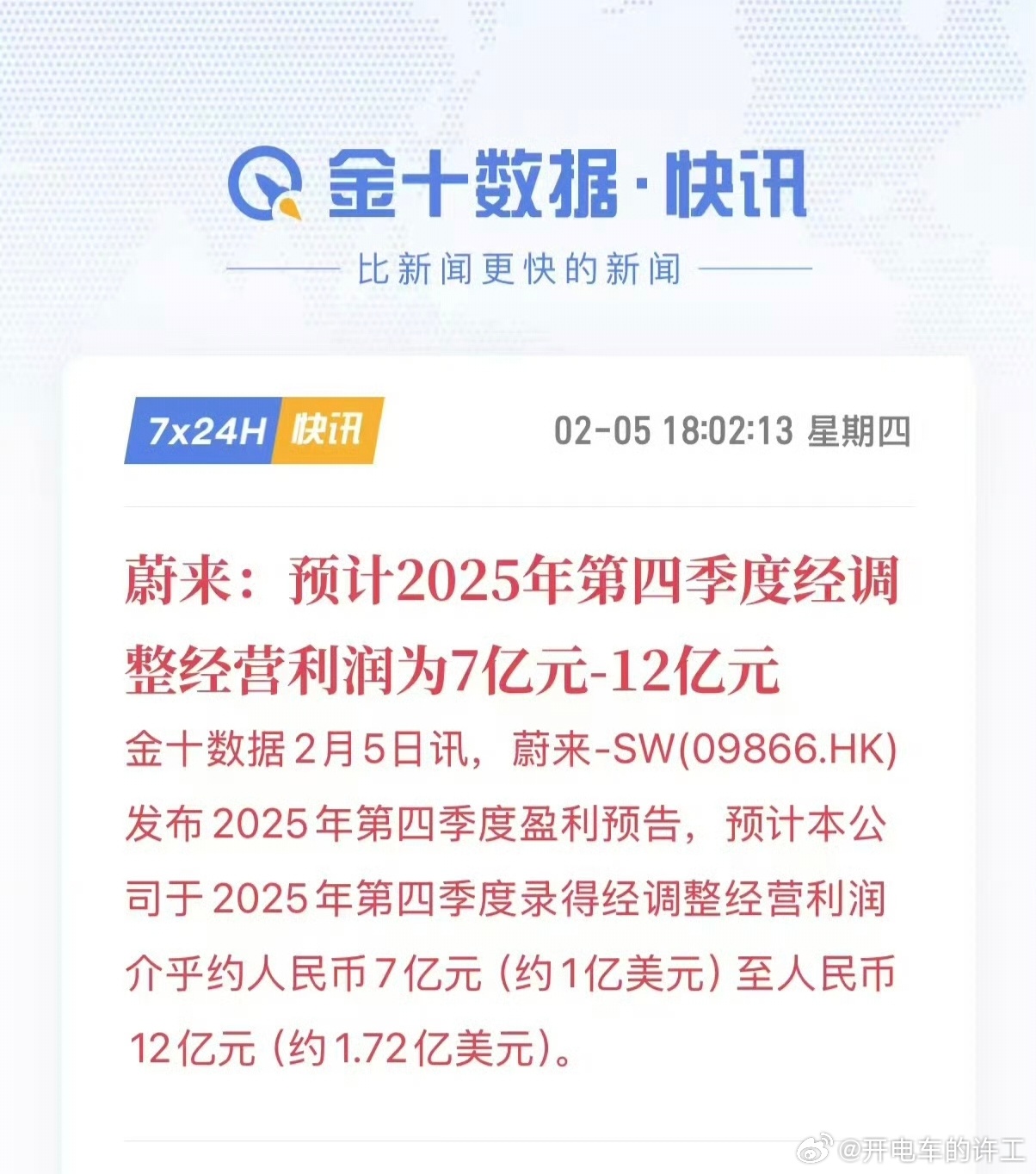 牛b啊蔚来，2025年第四季度真的实现盈利了说到做到车圈财报蔚来汽车新能源汽车﻿
