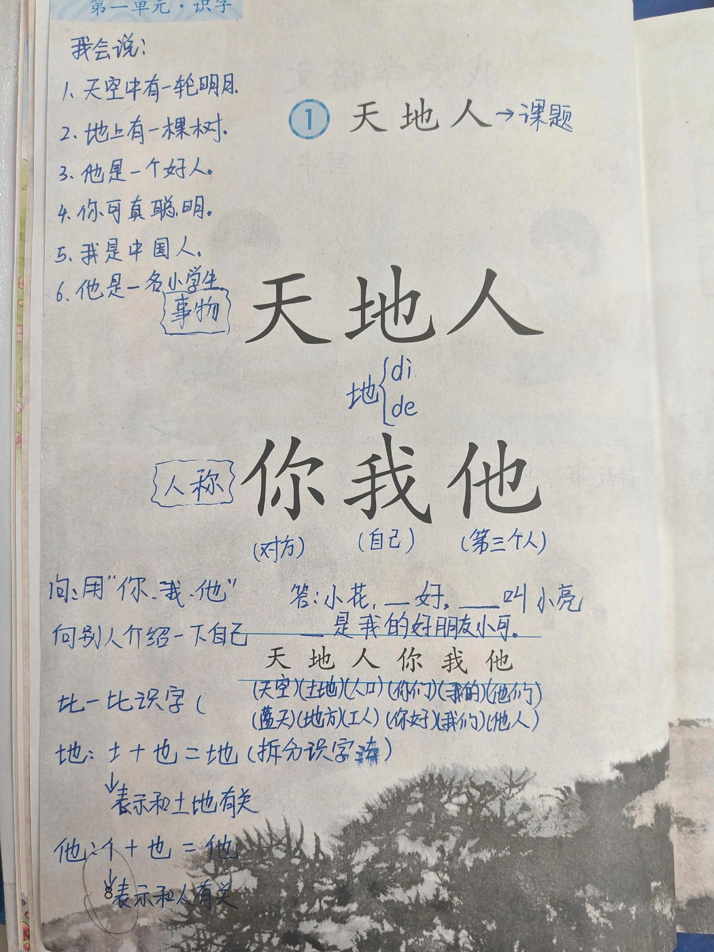 一年级上册语文课堂笔记。