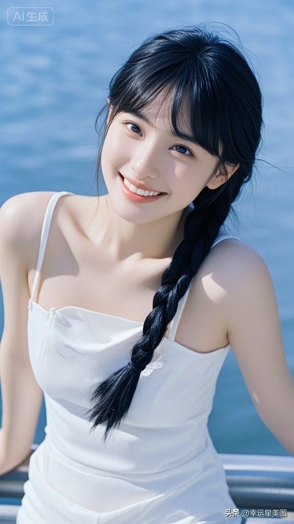 夏日清新少女，微笑如阳光般灿烂！🌞💙