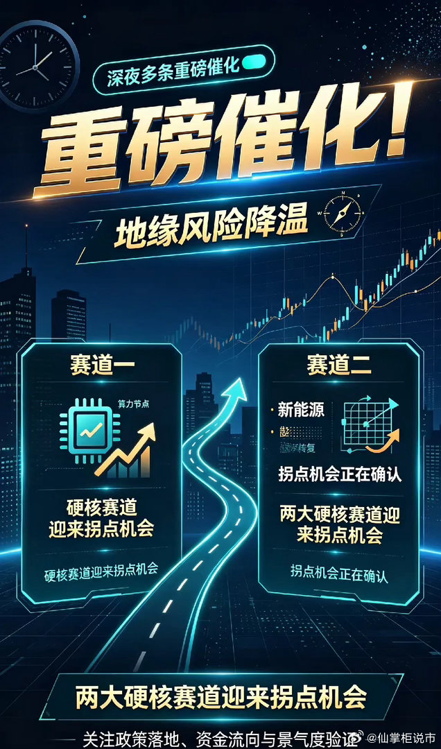 深夜多条重磅催化！地缘风险降温，两大硬核赛道迎来拐点机会。风险提示：本文仅为资讯