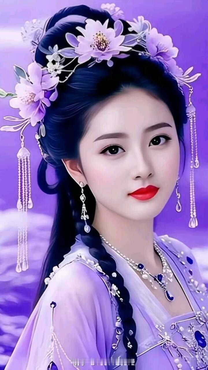 梦幻古风少女，花钿玉簪，红唇轻启，宛如画中仙子。