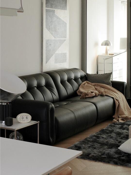 封神！黑色真皮沙发让我家的颜值原地起