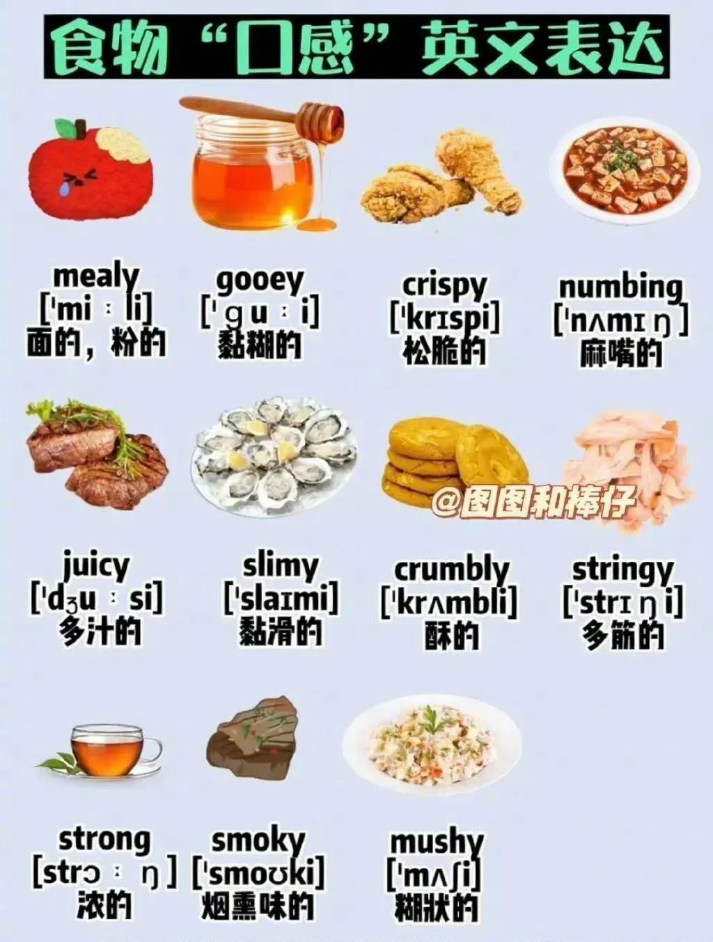 食中滋味，尽在英文字里行间。一些与“食物口感”有关的英文表达，你知道“脆的、绵密