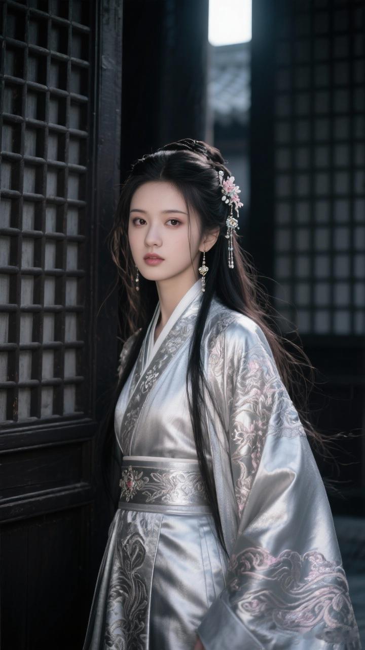 “银衣美人倚古门，风华绝代世无双”，这画面堪称“王炸”！想象一位银衣美人靠在古门