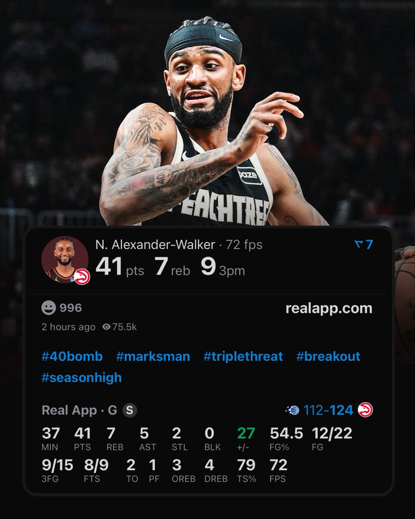 老鹰击败魔术拿到10连胜，战绩追平76人，暂时升至东部第八。今天亚历山大-沃克4