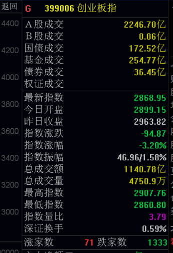 创业板再度下挫，跌幅来到 3.42%！成长赛道集体承压，权重杀跌带动指数走弱，市