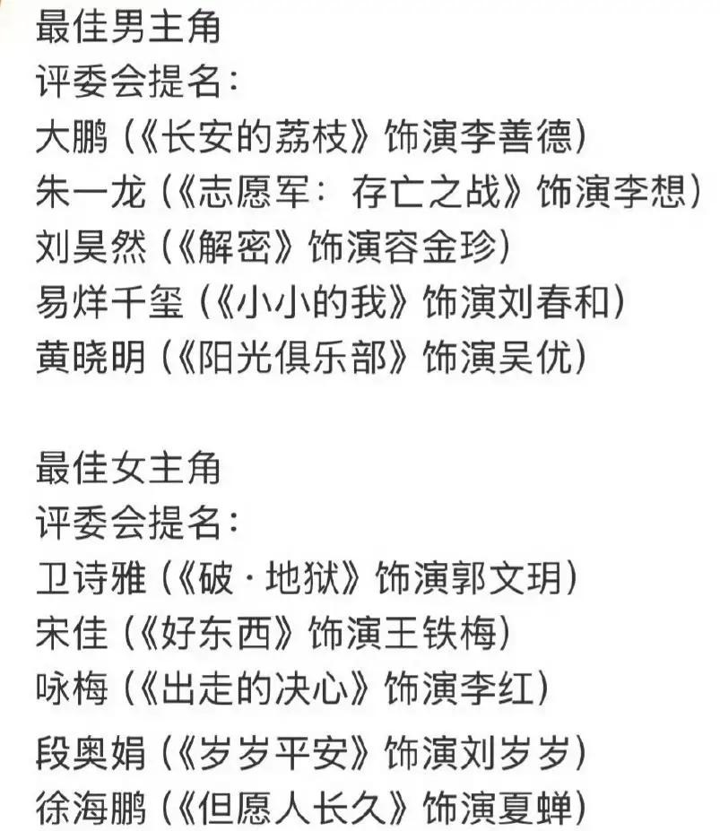都别再说段奥娟了，看了今年金鸡奖女主角提名名单，都不觉得段奥娟更像来陪跑的吗？