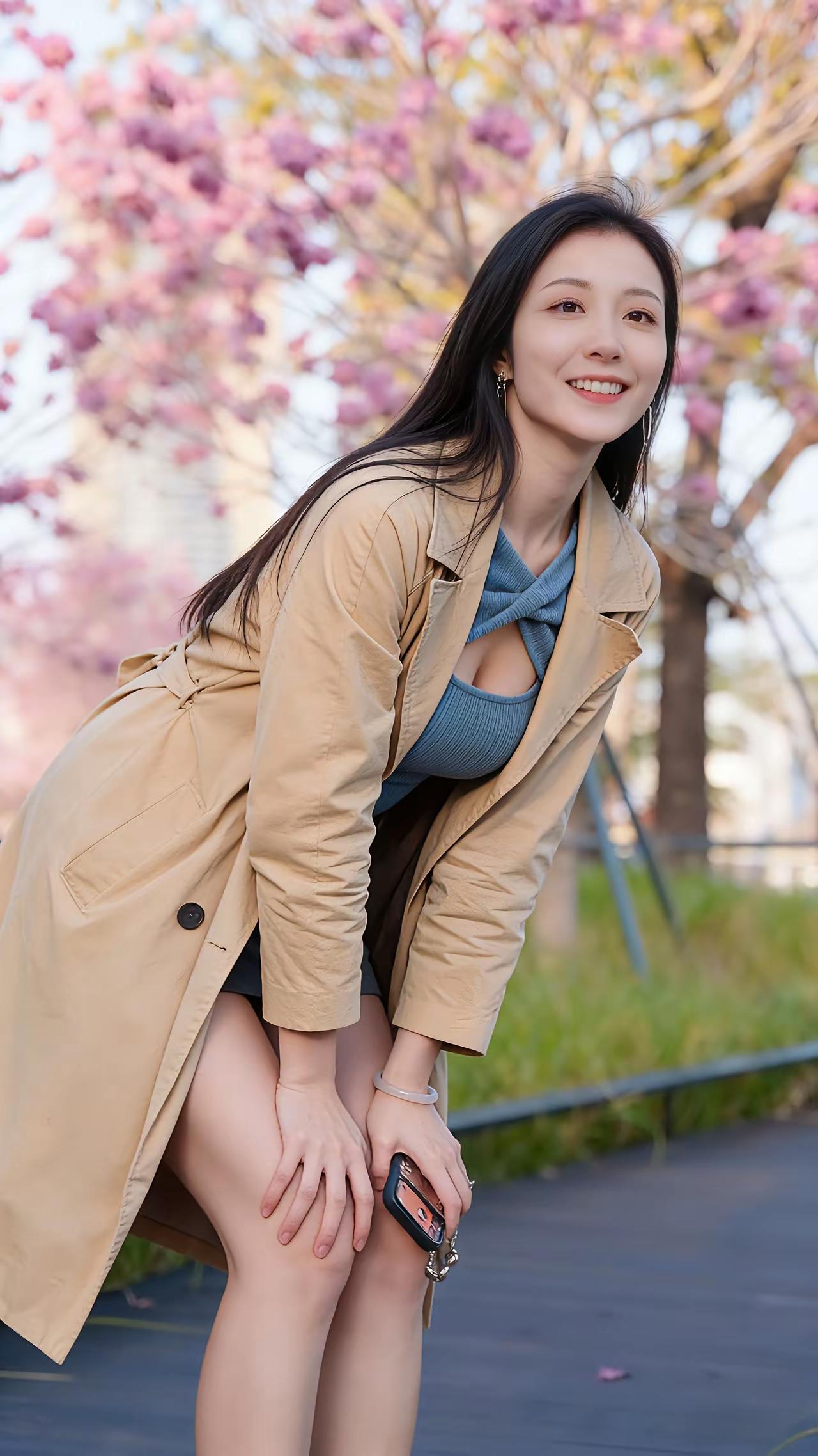 樱花树下，甜美笑容，少女心满满🌸💖