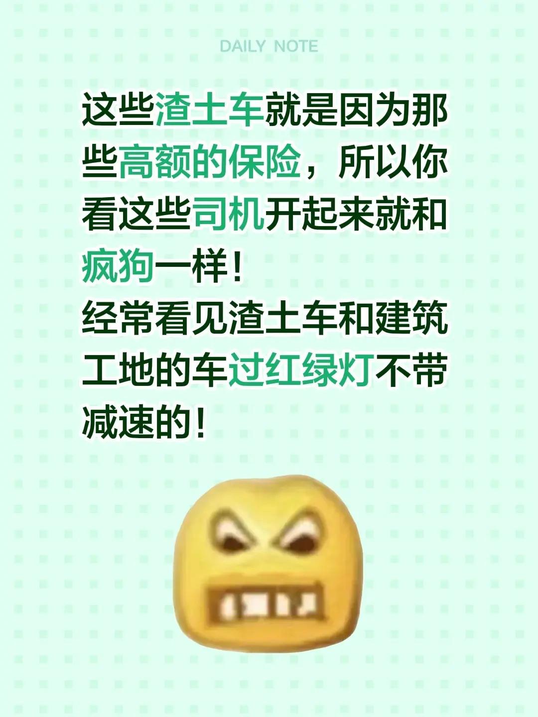 这些渣土车就是因为那些高额的保险，所以你看这些司机开起来就和疯狗一样！经常看见渣