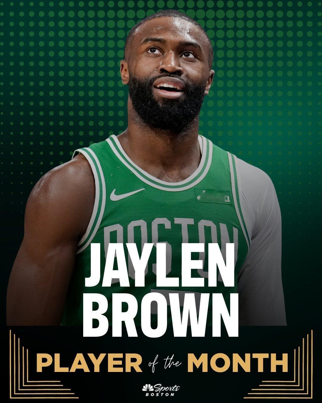 联盟官方宣布，凯尔特人球员杰伦-布朗当选1月东部最佳球员！波士顿凯尔特人凯尔特人
