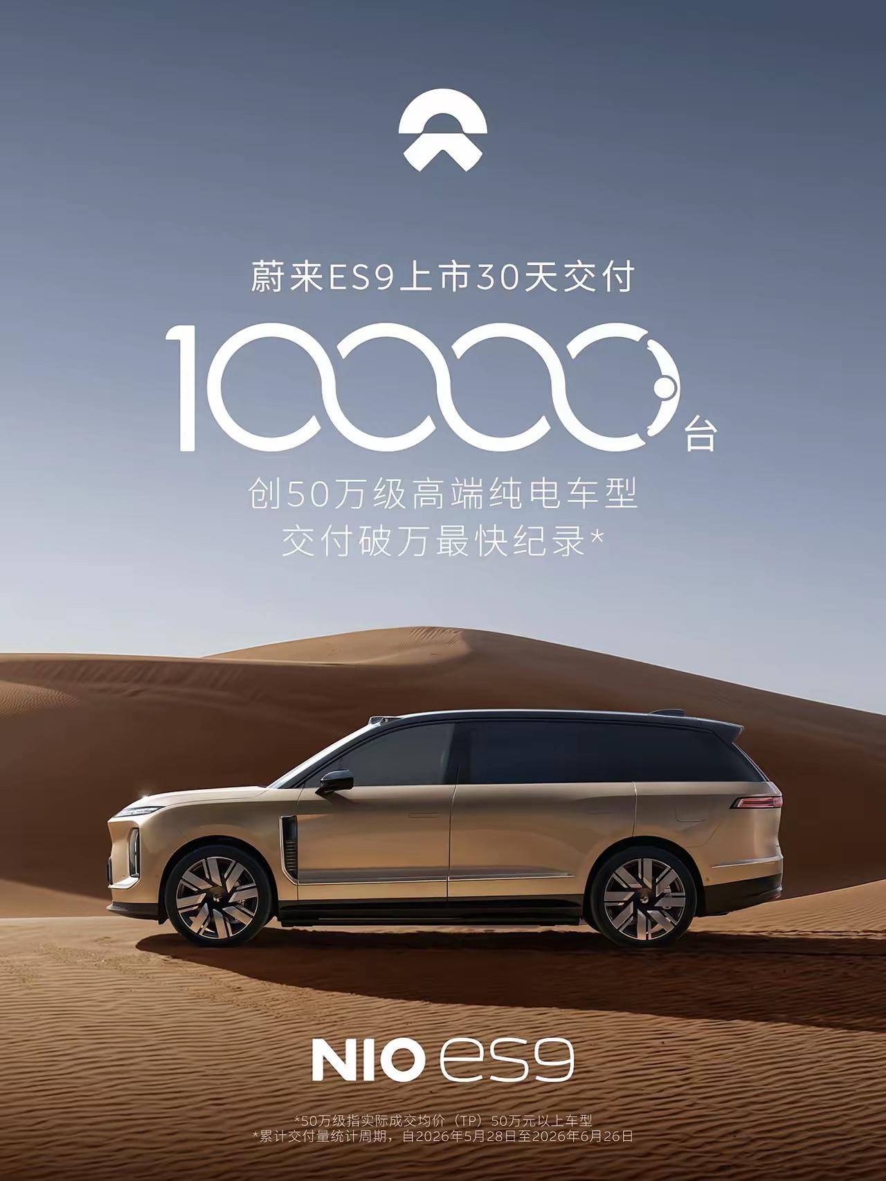 没想到蔚来ES9交付一万台那么快，上市一个月就交付10000台，看来蔚来是打了一