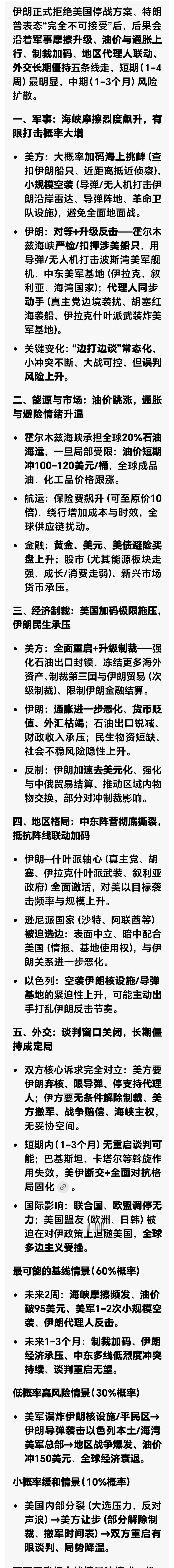 突发：伊朗已拒绝美国提出的方案
伊朗已经拒绝了美国提出的方案，认为如果接受美国的