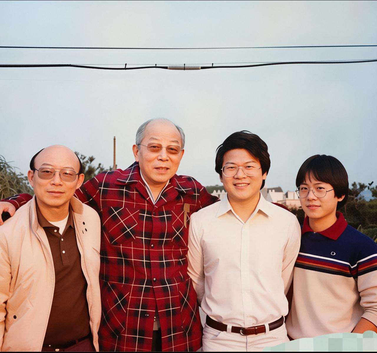 1993年美国，重获自由的张学良，与儿子张闾琳及两个孙子，亲切交谈，其乐融融，留