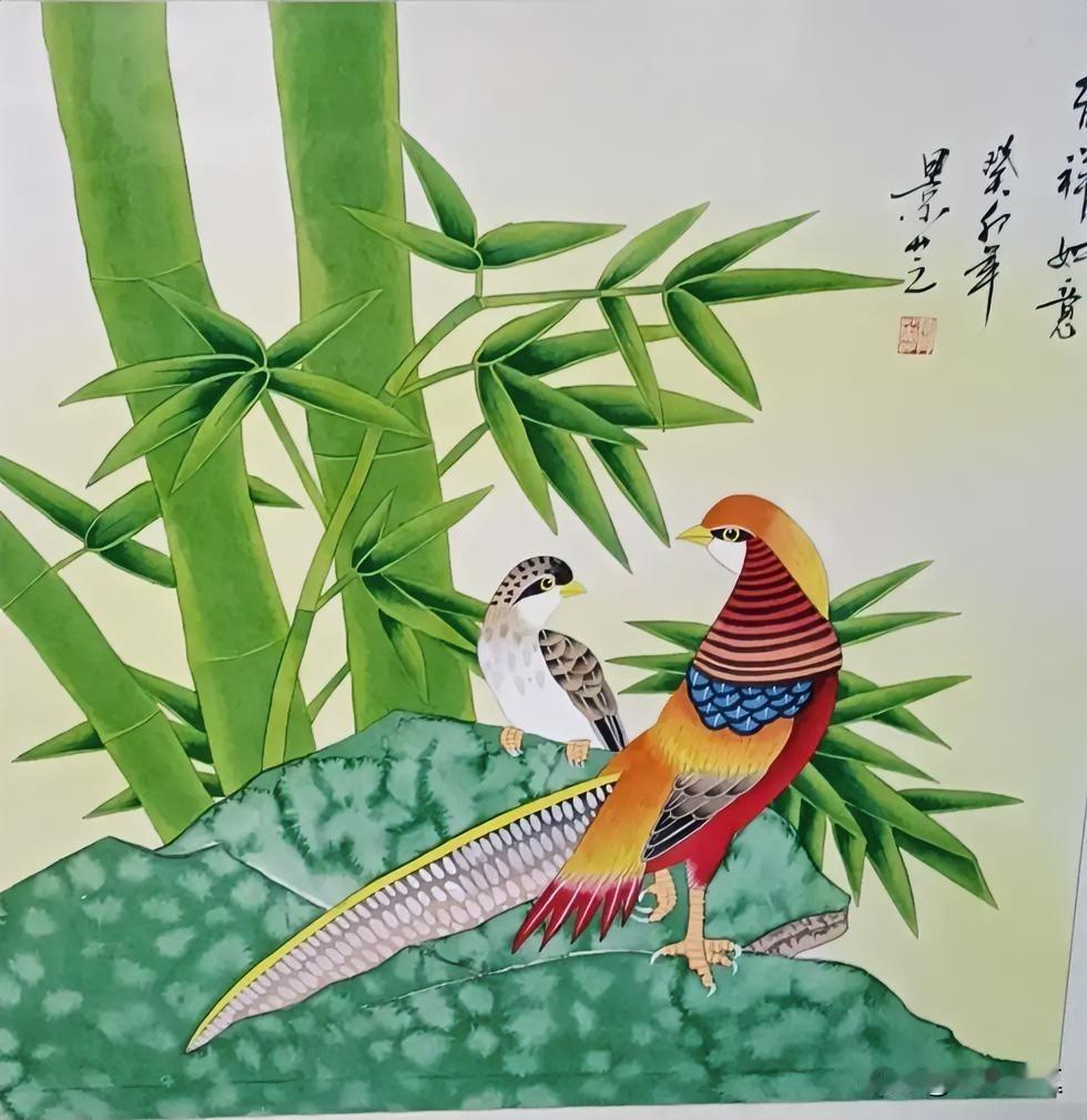 “竹林中的色彩盛宴，惊艳的鸟儿与竹子的完美结合。”🌿🐦🎨