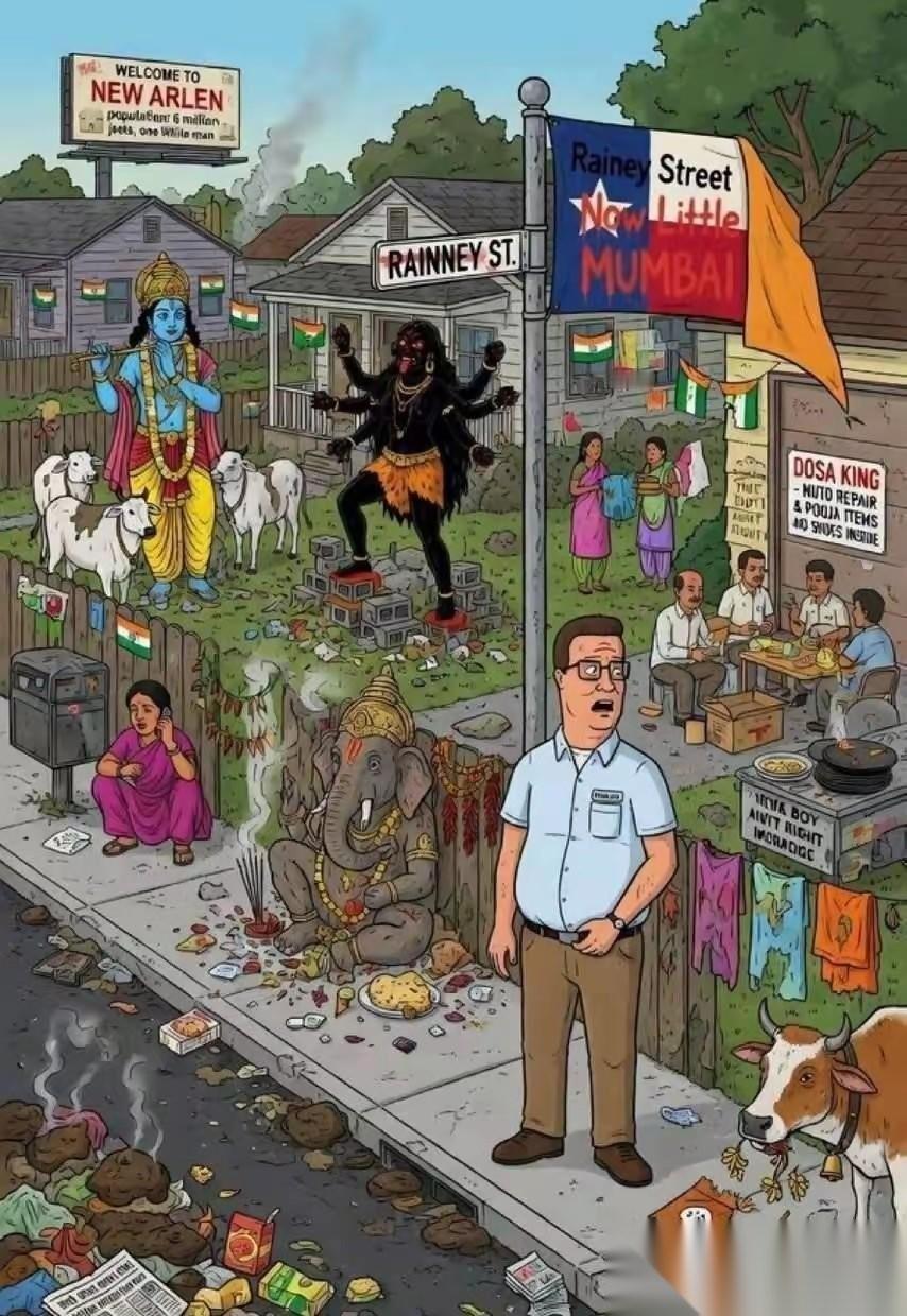 这是美国人自己在网络上画了一幅漫画，嘲讽的就是大量印度人涌入之后的南部保守州，当