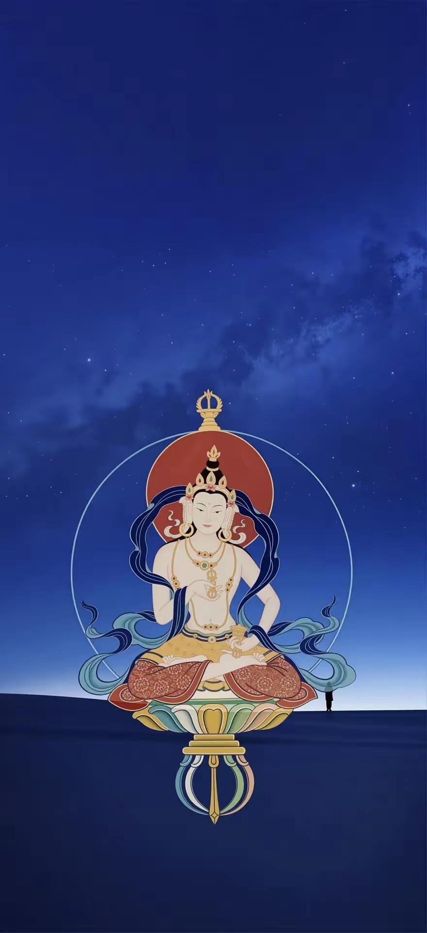 手机壁纸～莲台坐定，梵音漫过山河卷轴；星河为幕，金刚杵轻叩心门，一念清净，便见天