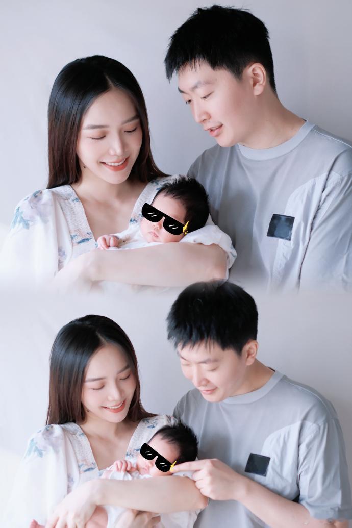 管泽元晒一家三口照片 ：辛苦老婆！家里迎来一位小领导👧🏻，一晃快要满月。人生