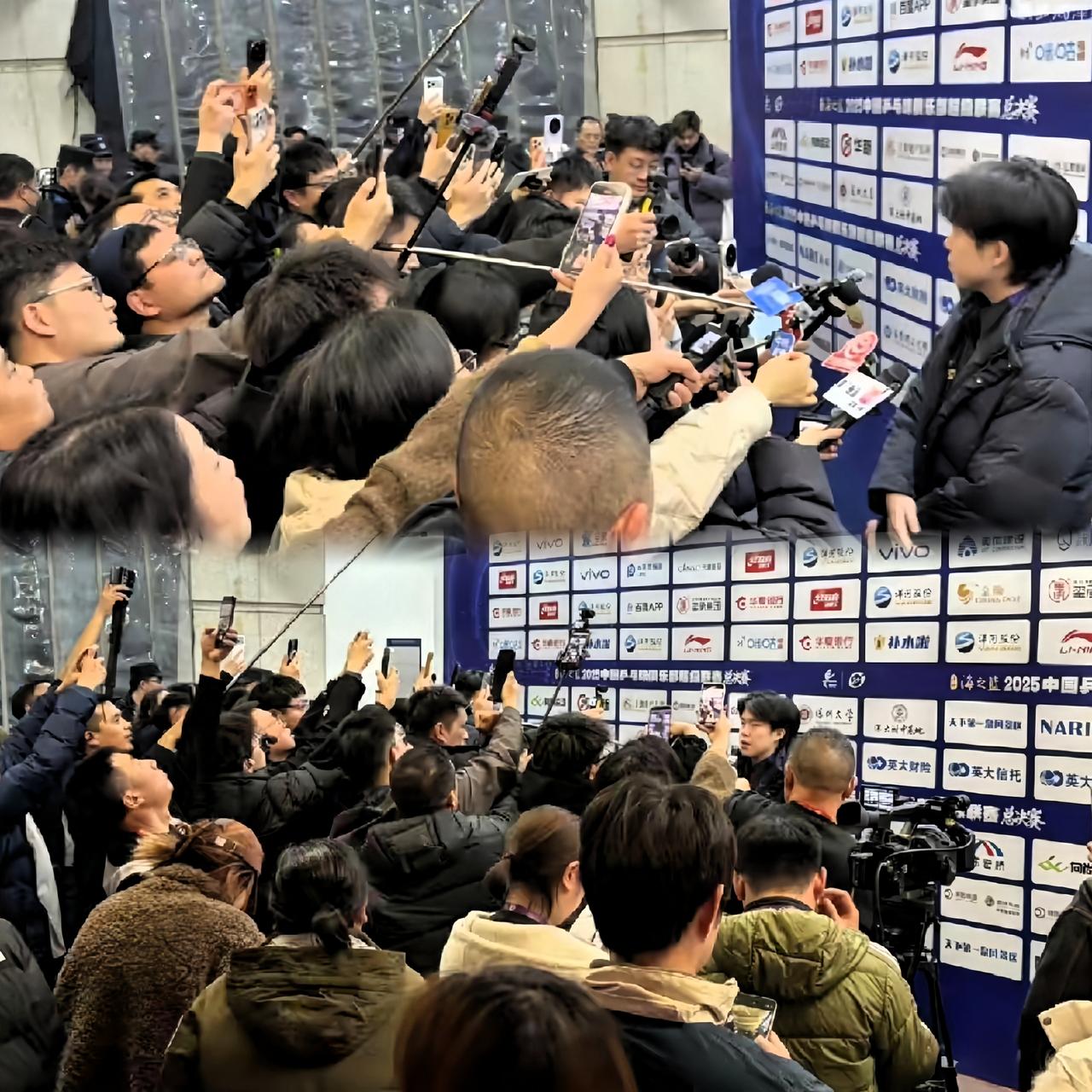 王楚钦赛后采访这人山人海的！

头哥差点被里三层外三层围住，
这排面简直了，巨星