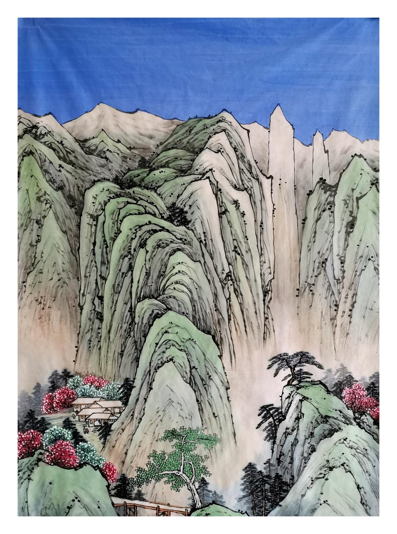 中国山水画（原创作品欣赏）：
纸本生宣
尺寸：四尺（138x68）
水墨中国山水