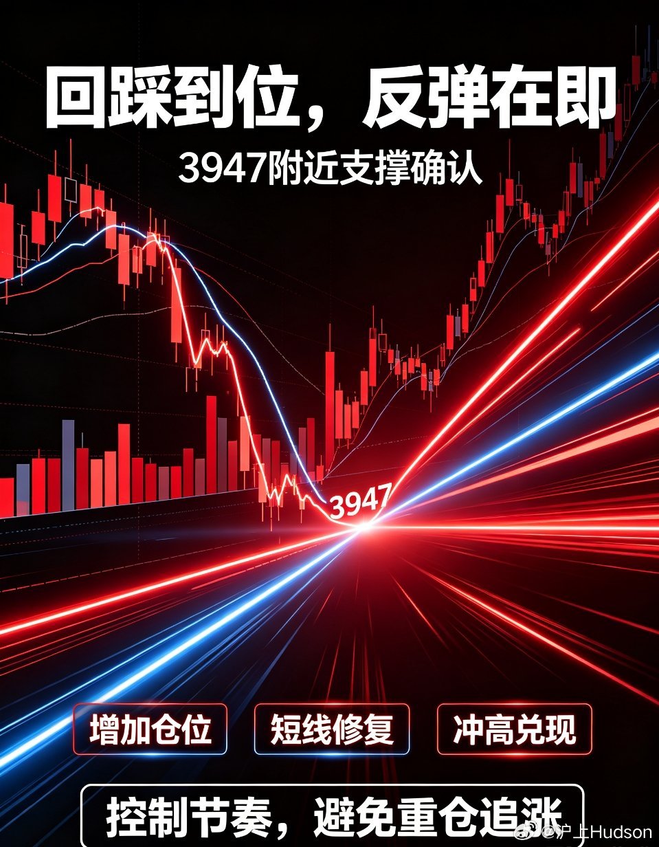 早盘回踩到位！3947强力支撑锁定，短线可择机加仓结合当下大盘盘面走势来看，今日