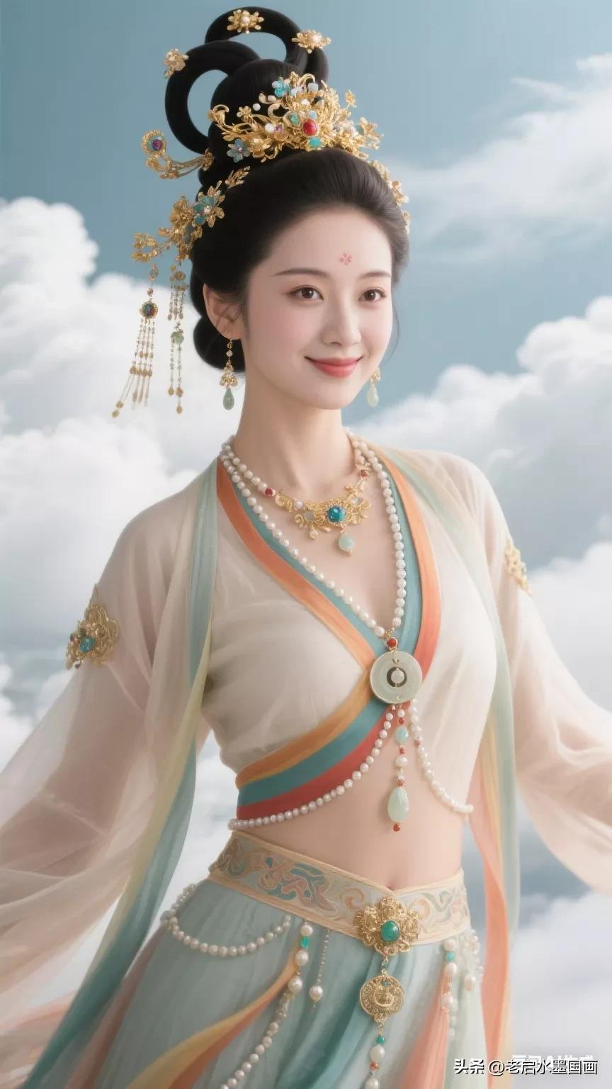 穿越千年的古典美，一袭华服惊艳时光张立启原创书画AI作品古仕女发髻服饰集锦