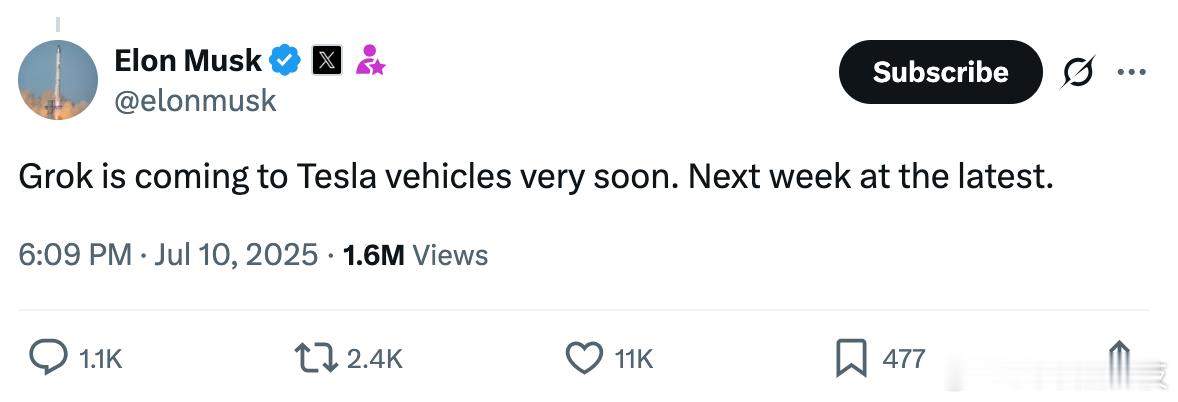 Grok将部署于特斯拉电动车 美国电动汽车特斯拉首席执行官埃隆·马斯克（Elon
