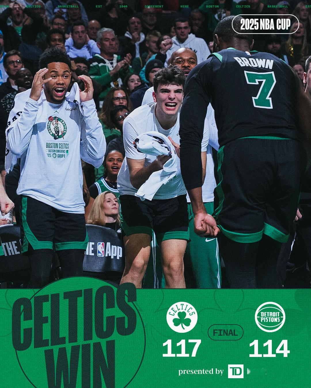 连胜被终结在了波士顿！凯尔特人战胜活塞2025NBA杯BLEEDGREEN波士顿