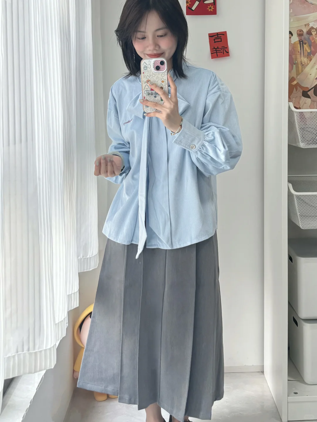 身高150cm｜初秋通勤～衬衫搭百褶裙很喜欢💕