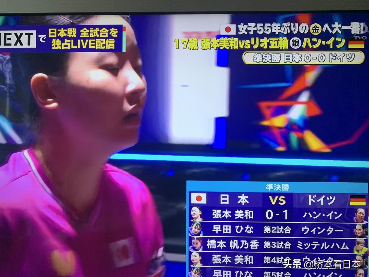 正在观看世乒赛🇯🇵女队与🇩🇪女队的比赛。双方第一单打是张本美和与华裔选手