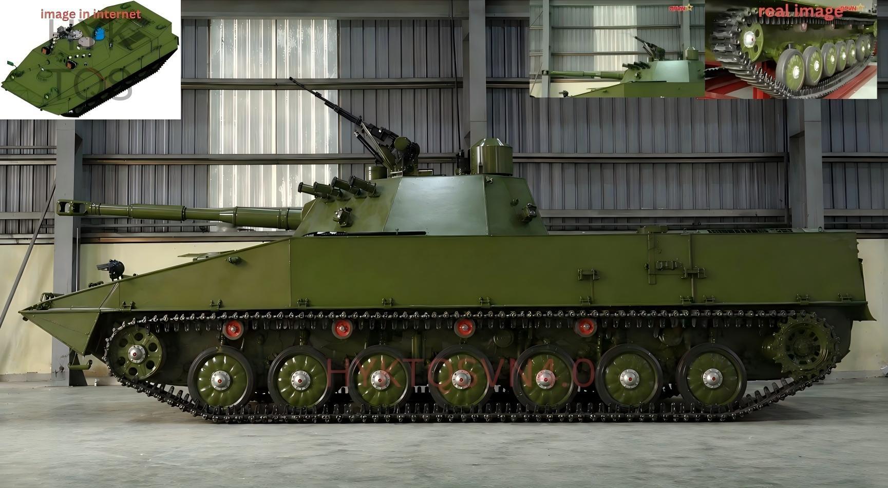 AI根据越南电视台的局部画面和设计图画面，还原出来的越南首款自研两栖坦克T-1，