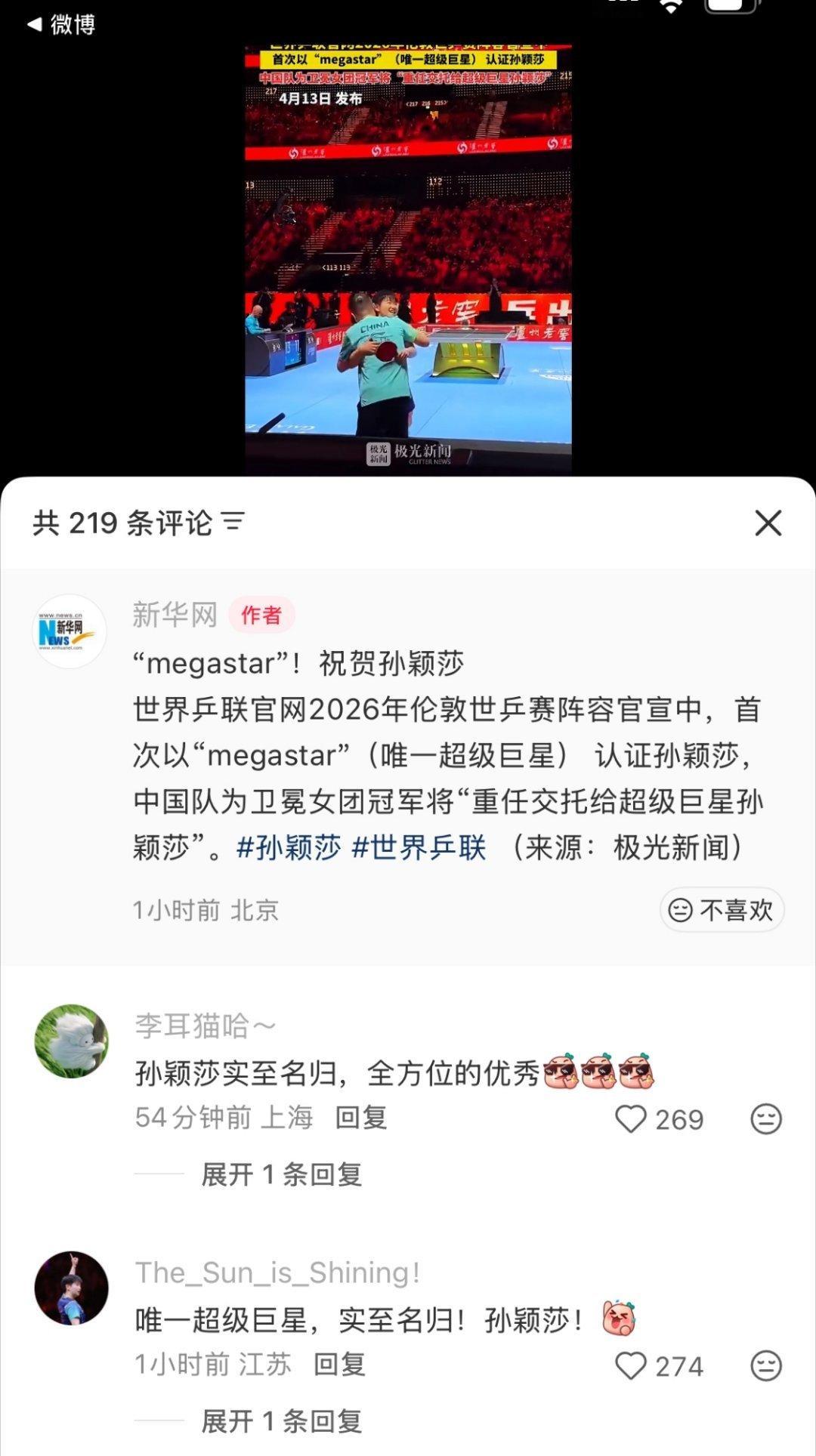 tg. 国际乒联（ittf）在2026年伦敦世乒赛阵容官宣中用"megastar