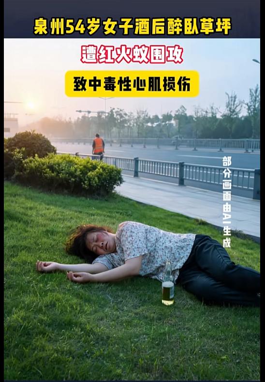 “醉酒女子被红火蚁捡尸！”7月15日报道，福建泉州，一女子喝醉了酒，直接醉倒在了