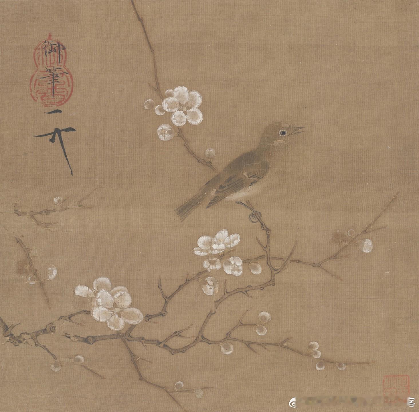 宋·赵佶《梅花绣眼图》，故宫博物院藏 不过“盛世修典”的补充是：画幅左侧署赵佶