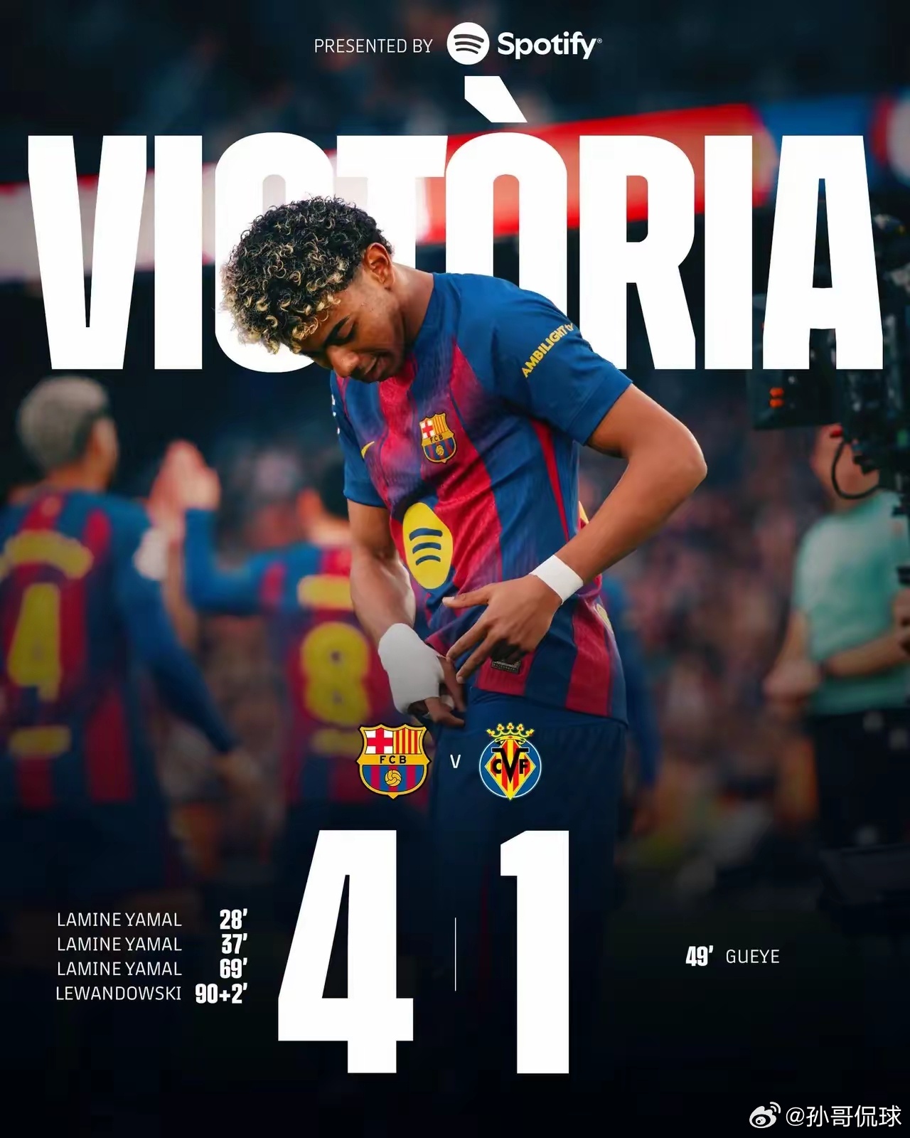 巴萨vs比利亚雷亚尔刚结束的巴萨对比利亚雷亚尔的西甲比赛，巴萨主场4:1击败对手