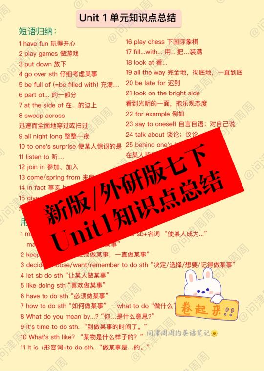 正式版/新外研版七下Unit1知识点总结（完整）