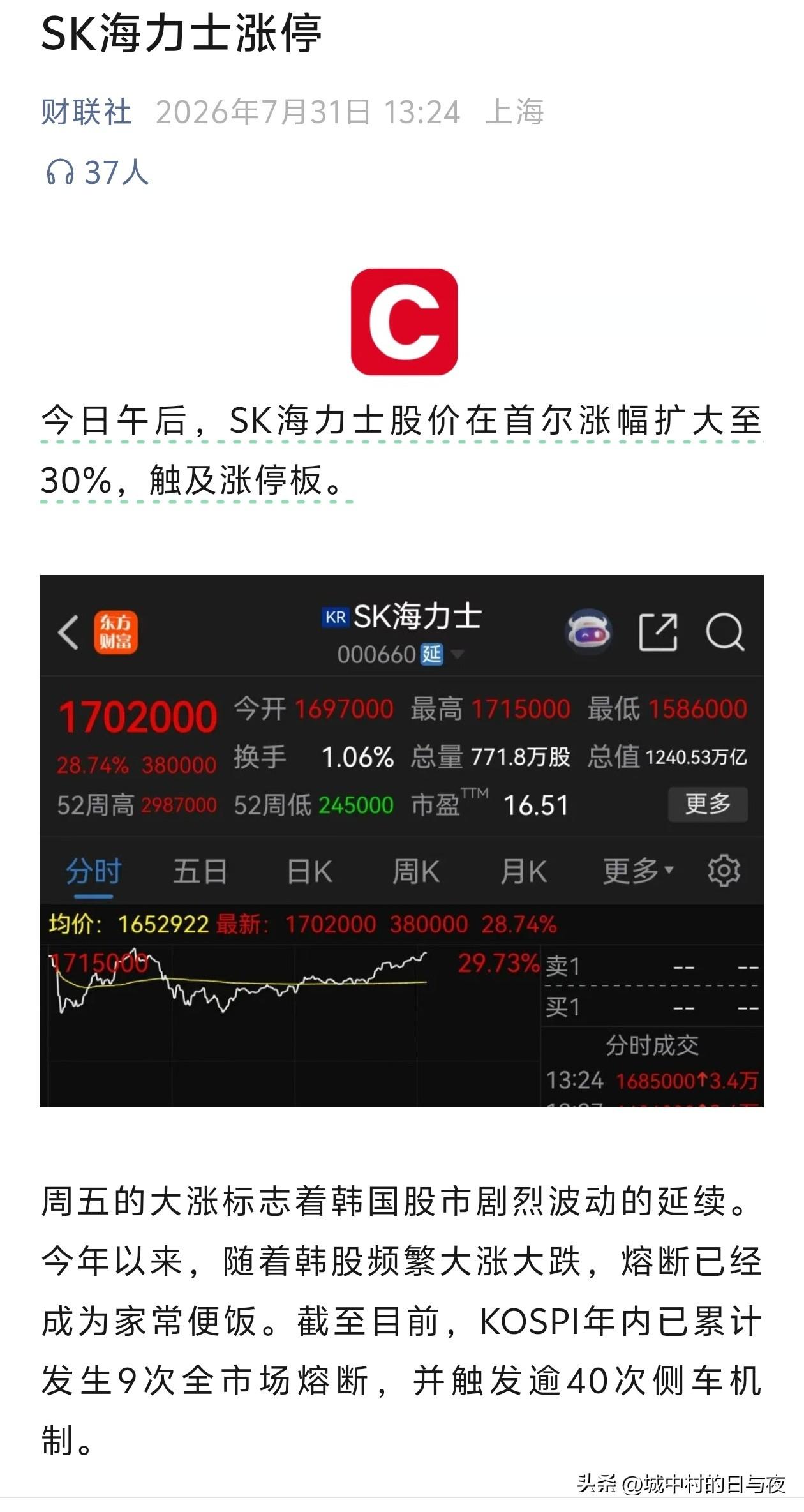 原来韩国股市也有涨停啊

幅度是30%